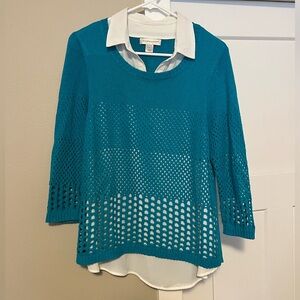 Christopher & Banks Teal Sweater with White Layer